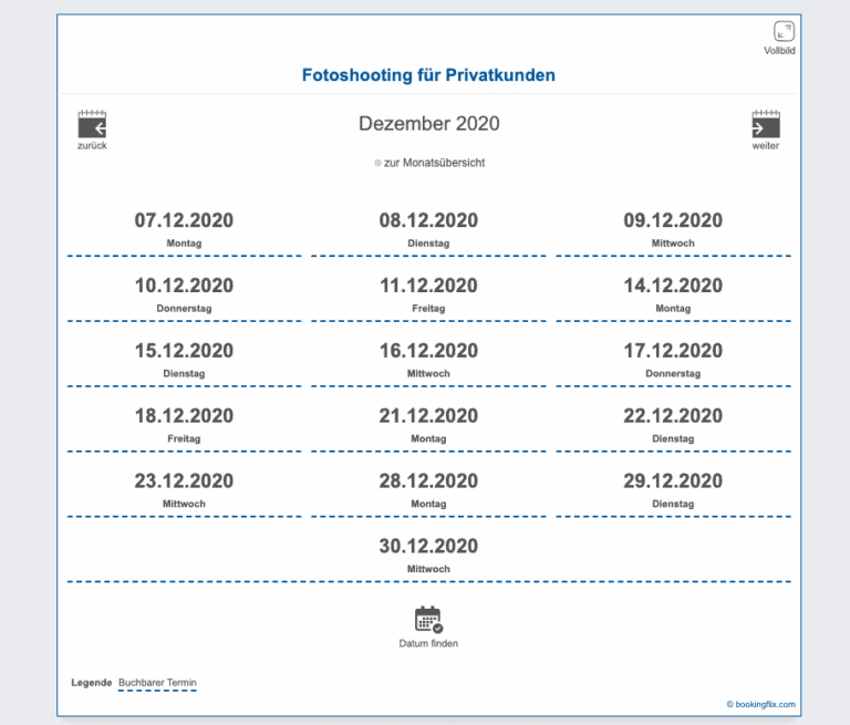 Terminflix Kalender auf der Webseite