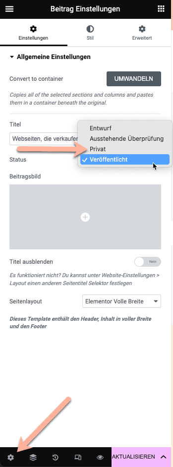 Die ultimative Anleitung zum Blogartikel schreiben für Selbstständige 28 Elementor Einstellungenprivat veröffentlichen