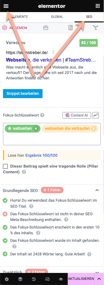 Die ultimative Anleitung zum Blogartikel schreiben für Selbstständige 29 Elementor Rankmath Einstellungen