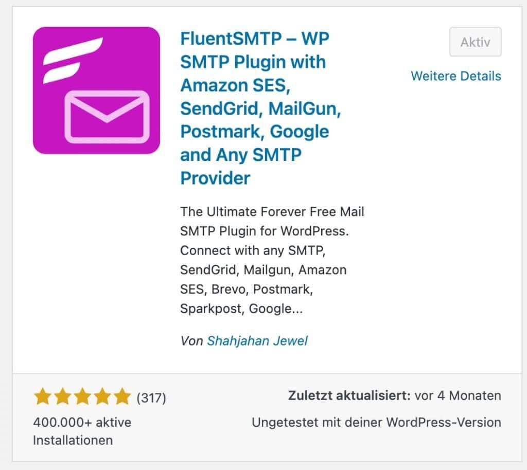 Fluent SMTP Plugin im Tooltest 3 Fluent SMTP 2025 06 16 14 13 15